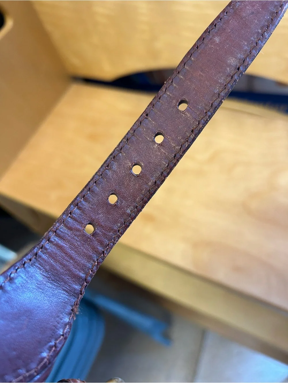 REI Size 30 Brown Full Grain Leather Belt With Padded Plaid Canvas Brass Buckle